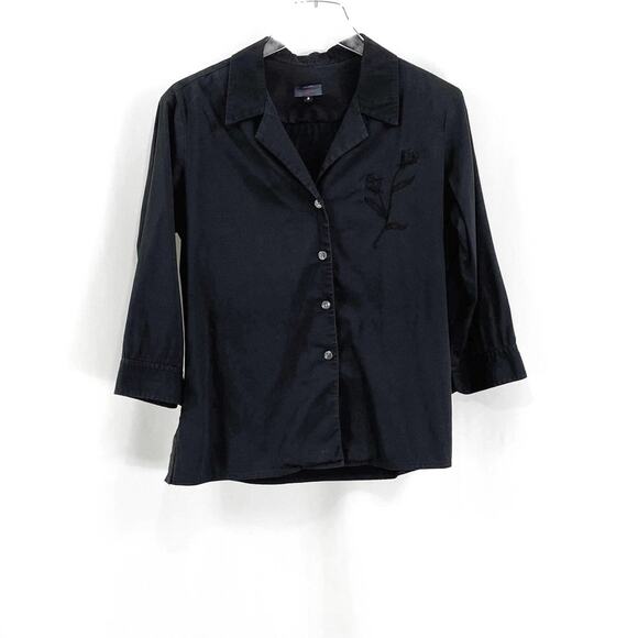 INQUE Black Vintage 2000's Floral Embroidered Button Up Top - Picture 1 of 8